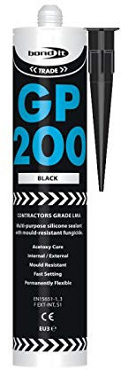 2 x Bond It Black GP200 Contractors Grade LMA Silicone Sealant High Modulus Kitchen Bathroom