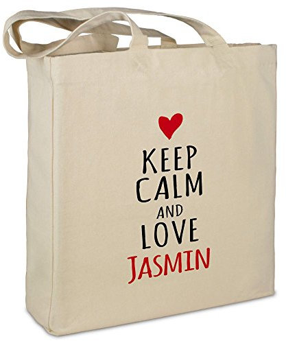 Stofftasche mit Namen Jasmin - Motiv Keep Calm - Farbe beige - Stoffbeutel, Jutebeutel, Einkaufstasche, Beutel