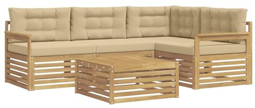 vidaXL Outdoor-Sofagarnitur mit Kissen 6 pcs Weiß und Beige Polyester, Patio Loungeset, modernes Sofa für draußen, wetterbeständiger Gartenspaß, Bequeme Terrassenmöbel