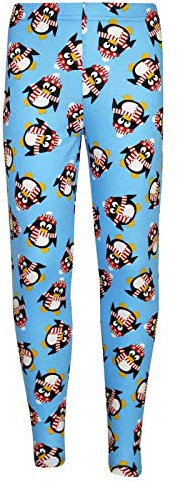 A2Z 4 Kids Girls Christmas Legging Santa Snowman Penguin - Xmas Legging Penguin Blue 3-4