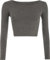 Womens Crop Long Sleeve T Shirt Ladies Short Plain Round Neck Top - Dark Grey - 8/10