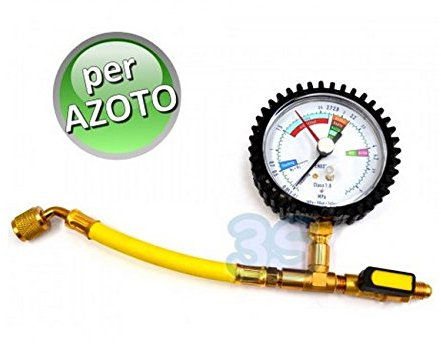 3S SuperSamaStore Manometro Professionale per Azoto, Attacchi 1/4'' Sae con Rubinetto per Prova Tenuta Circuito