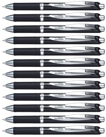 Pentel BLP77-AX EnerGel Xm Dokument mit Druckmechanik Wasserfeste, 12 Stück, schwarz