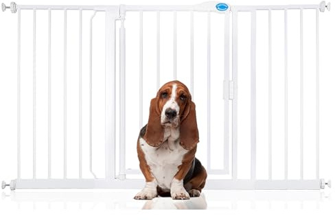 Bettacare Auto Close Pet Gate, 139.8cm - 146.8cm, White, Pressure Fit Stair Gate for Dog & Puppy, Safety Barrier for Doors Hallways and Spaces, Easy Installation | Pressure fit, no drilling, one-handed opening, double locking, auto-close, easy install.