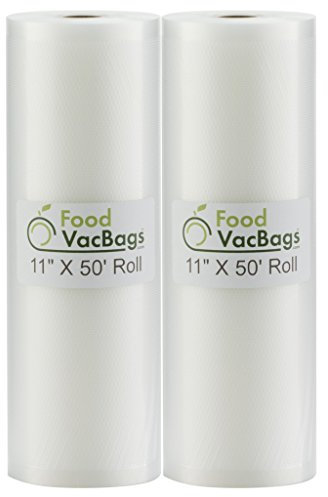 FoodVacBags 2-Pack 11X50 Rolls Vacuum Sealer Bags 4 mil Embossed Commercial Grade for Sous Vide and Foodsaver