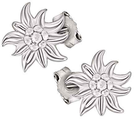CLEVER SCHMUCK Silberne Damen Ohrringe als Ohrstecker Edelweiß Blume 10 mm plastisch seidenmatt und glänzend Sterling Silber 925