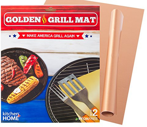 Kitchen Home Golden Grill Mat – Make America Grill Again - Set of 2 Nonstick, Heavy Duty, Reusable, BPA & PFOA Free BBQ Grill & Baking Mats for Gas, Charcoal & Electric Grills