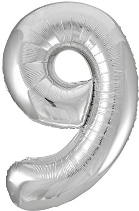 Silver Number 9 Shaped Large Foil Balloon (86cm) 1 Piece - Perfect for Birthday Parties and Special Events