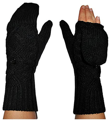 alles-meine.de GmbH Fingerlose Handschuhe Strick - umwandelbar zu Fausthandschuhen - zum umklappen - SCHWARZ Strickhandschuh Strick gestrickt Uni einfarbig weich fingerfrei Stric