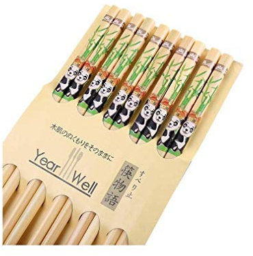 lachineuse - Coffret Baguettes Chinoises Panda - 5 Paires de Baguettes en Bambou Naturel - Chopsticks en Bois - Sushi, Ramen, Nouilles & Riz - Décoration Zen - Cadeau Cuisine Asiatique Japonaise