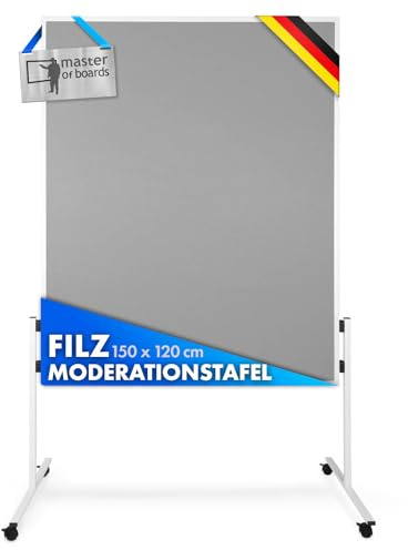 Master of Boards Moderationstafel Filz - Pinntafel für Projektarbeit und Meetings doppelseitig benutzbar - Mobiles Pinnboard mit Rollen - Höhe: 185 cm ausziehbar bis 200cm Breite 120cm - Farbe Grau