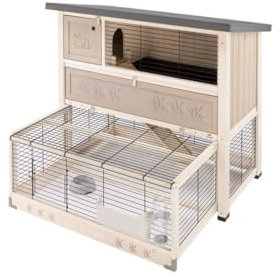 Ferplast Kaninchenstall im Freien RANCH 120 MAX aus FSC-Holz, Zwei Stockwerke, Abnehmbares Erdgeschoss, Zubehör inklusive, 115 x 67 x 107 cm.