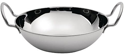 Olympia Stainless Steel Balti Serving Dish, Dishwasher Safe, 160mm | Presents Indian curries and side dishes in authentic style, with traditional handles for easy table service.