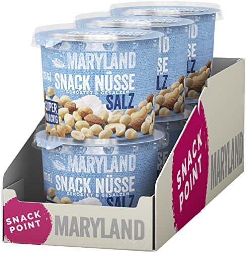 Maryland Snack Nüsse geröstet & gesalzen 275g Becher Vorratspack Erdnüsse, Cashewkerne und Mandeln in Nussmischung Wiederverschließbarer Becher (6 x 275g)