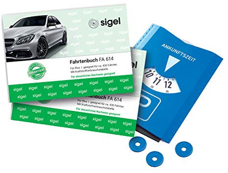 SIGEL T1096 Fahrtenbücher für PKW, 2er Set, mit Parkscheibe/Eiskratzer (2xFA614, A6 quer, 80 Seiten) - für Deutschland und Österreich, vom Finanzamt anerkannt, aus nachhaltigem Papier