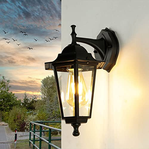 Außenleuchte Wand Aluminium Glas Schwarz IP44 Garten Balkon B:17 cm E27 Laterne nostalgisch Rustikale Wandaußenleuchte Haustür PARIS