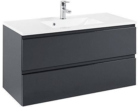 möbelando Waschtisch Waschplatz Waschbeckenunterschrank Unterschrank Schrank Bad Cleo I (Korpus-Graphitgrau/Front-grau-Hochglanz, 100 cm)