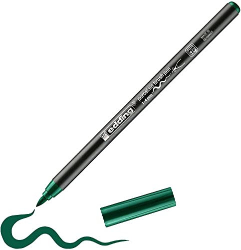 edding 4200 rotulador con punta de pincel para porcelana - verde - 1 rotulador - punta de pincel de 1-4 mm - para pintar y decorar cerámica - tinta resistente a la luz y lavavajillas, secado rápido