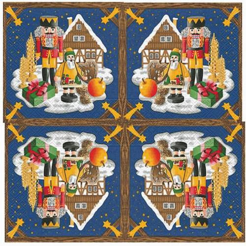 Sigro Nussknacker/Haus/Raucher Motiv Weihnachten Servietten, 33 x 33 cm, Papier, blau, 33 x 33 x 30 cm