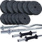ScSPORTS® Hantelset - 2 Kurzhanteln, Langhantel, SZ Stange, max. Belastbarkeit 50/110/120/150 kg, Ø31mm, Hantelscheiben, Kunststoff, Schwarz - Gewichtsset (27,5 kg (2x5 + 4x2,5 + 6x1,25) sw)