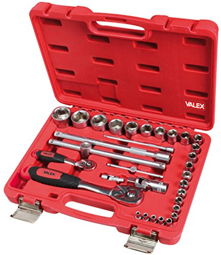 Valex Kit Chiavi a Bussola CRV 32 Pezzi – Acciaio Cromo Vanadio con Cricchetti 1/4” e 1/2”, Valigetta Porta Attrezzi Inclusa