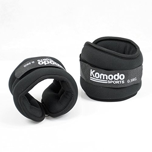 Komodo Black Neoprene Ankle and Wrist Weights | Pre-filled with iron filing sand, Adjustable using hook-and-loop straps