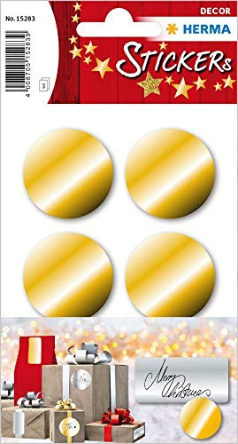 HERMA 15283 Aufkleber Weihnachten Gold rund, 18 Stück, Ø 32 mm, Verschlussetiketten für Geschenke, Punktaufkleber Klebepunkte für Weihnachtsdeko Adventskalender Winter Dekoration Briefe DIY Basteln