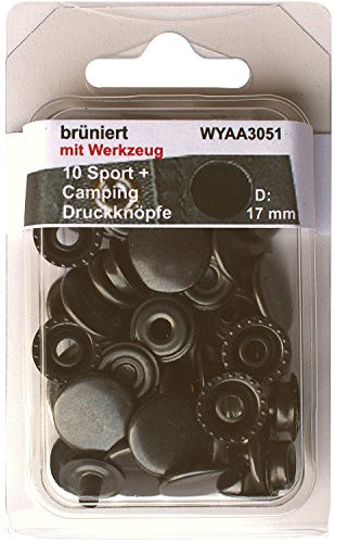 10 Druckknöpfe Sport & Camping brüniert 17 mm Metall rostfrei mit Werkz.& Anleit. im SB Blister, 3051