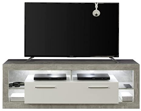 trendteam smart living - TV-Lowboard Fernsehschrank Fernsehtisch klein - Wohnen - Rock - Aufbaumaß (BxHxT) 150 x 48 x 44 cm - Farbe Stone mit Weiß Hochglanz - 182685035