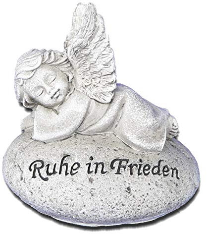 Goldbach Grabschmuck Engel auf Stein Grabengel wetterfest Ruhe in Frieden Grabstein Deko