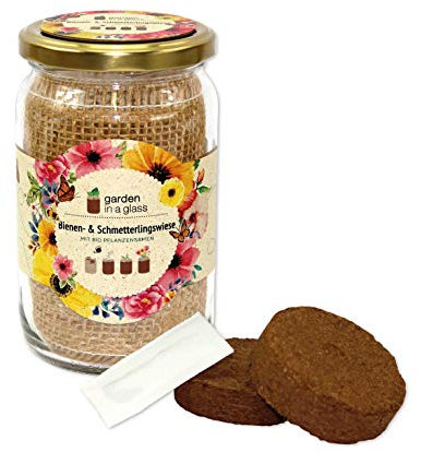 Garden In A Glass-Anzuchtset, Bienen- & Schmetterlingswiese Mit Bio-Samen, Pflanzen Aus Dem Einmachglas & Graspapier, Geschenkidee, Plastikfrei, Made In Austria