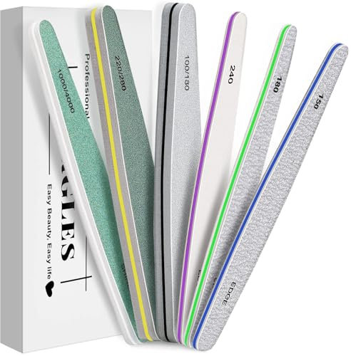 Nail Files, MORGLES 6pcs Professional Emery Boards Set for Acrylic Gel Natural Nails(Include 150,180,240,100/180,220/280,1000/4000 Grit)