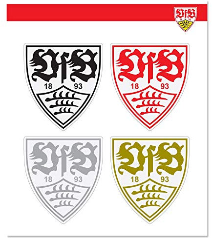 VfB Stuttgart Aufkleberbogen 4er Set - Wappen schwarz rot Silber Gold - Aufkleber, Sticker - Plus Lesezeichen Wir lieben Fußball