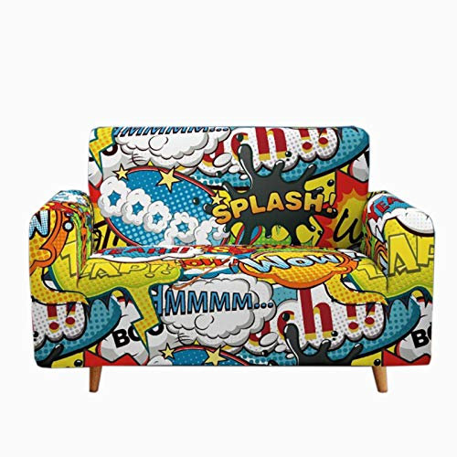 YQHWLKJ Graffiti Stretch Sofabezug 4 Ecken Ecke Modular Sofa Universal rutschfeste Hip-Hop Sofabezug 1 2 3 4 Sitzbezug