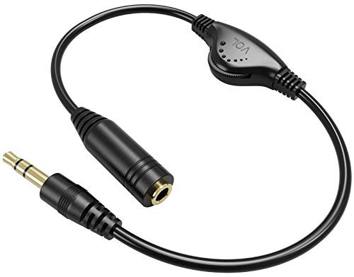PChero - Cable de extensión de audio estéreo macho a hembra con conector de 3,5 mm y con control de volumen para ordenador portátil, teléfono móvil, PC o altavoces, 30 cm