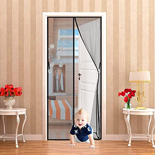 CGUOZI Fliegengitter Balkontür 165 x 215 cm Insektenschutz Magnet Fliegenvorhang, Auto Schließen, magnetische Adsorption, for Türen/Patio - Schwarz