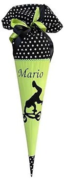 Glückspilz I Schultüte mit Namen personalisiert I BMX Bike Fahrrad I Zuckertüte aus Stoff I Grün Schwarz