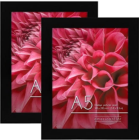 Americanflat A5 Picture Frames in Black - Set of 2 - Engineered Wood with Shatter Resistant Glass - Horizontal and Vertical Formats for Wall and Tabletop - 14.8x21 cm