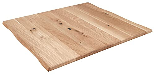 SAM Tischplatte 80x80 cm Seattle, Eichenholz massiv, stilvolle Baumkanten-Platte, Unikat aus Wildeiche