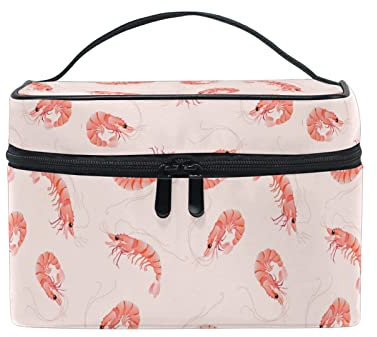 Art Seefisch Garnelen Kosmetiktasche für Frauen Schminktasche Große Mädchen Damen Make Up Taschen Kulturbeutel