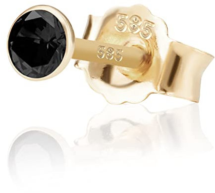 NKlaus Einzel 3,5mm 585 Gelb Gold 14 Karat Ohrstecker Kristall Zirkonia Schwarz Butterfly Verschluss Damen Mädchen 11025