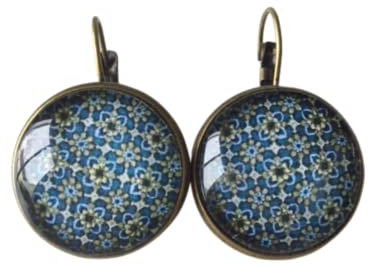 Bleu - Boucles d'oreilles cabochon verre de 20mm
