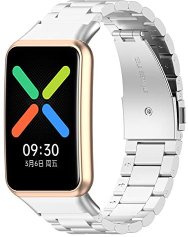 Yikamosi Armband Kompatibel mit OPPO Watch Free für Frauen und Männer,Schnellverschluss Edelstahl Metall Ersatzarmband Damen Herren Wristband Uhrenarmbänder für OPPO Watch Free,Silber