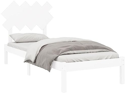 vidaXL Massivholzbett Einzelbett Bettgestell Bettrahmen Holzbett Bett Kopfteil Lattenrost Schlafzimmermöbel Schlafzimmerbett Weiß 90x200cm