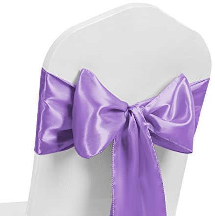 Pack of 10 Satin Chair Sash WIDER FULLER BOWS Chair Sashes Bow Back Tie Ribbon Wedding Banquet Decoration (Lilac)