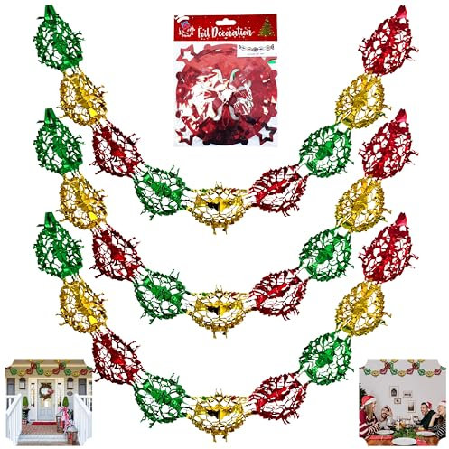 SRV Hub 3PC Christmas Ceiling Decorations - Festive Foil Star Garland in Red, Gold, and Green | Streamers Wall Hangings for Indoor New Year & Xmas Decor