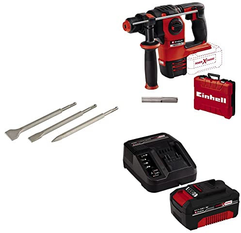 kwb Set de cinceles + Einhell Martillo percutor a batería + Einhell Original Kit de inicio Batería y cargador Power X-Change Volks