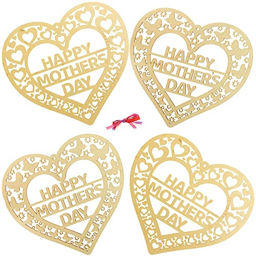Baker Ross FX508 Mothers Day Wooden Filigree Wreaths - Pack of 4, Wood Craft Kits for Kids to Paint