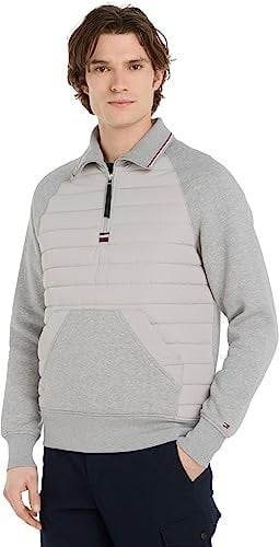 Tommy Hilfiger Herren Sweatshirt mit Reißverschluss Zipper Halber Zipper, Grau (Light Grey Heather), L