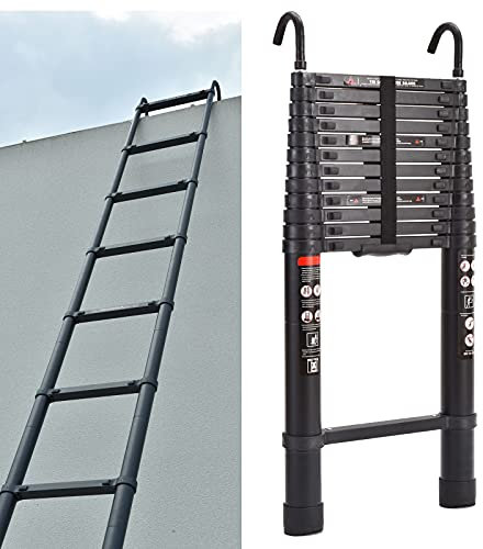 Extension Ladder 5M Telescopic Ladder Aluminum with Removable Hook for Multi Purpose Loft Attic 10.5FT Extendable Ladder 330lbs/150kg Heavy Duty EN131 Standard